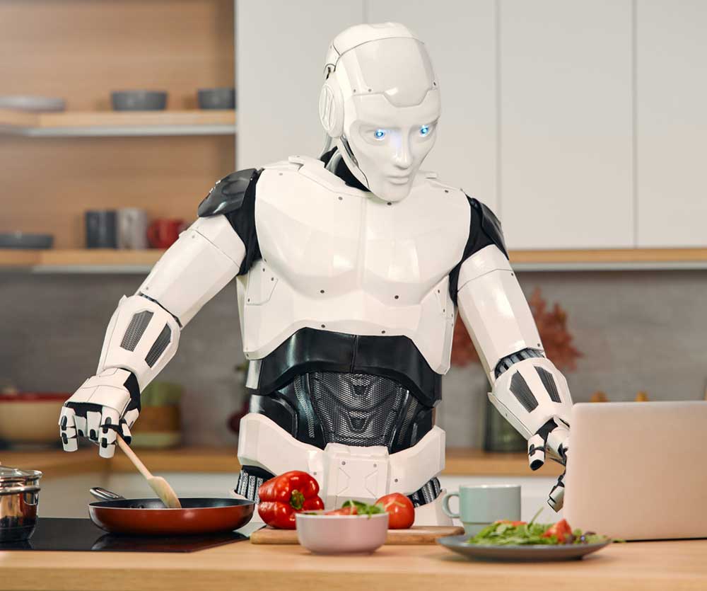 A robot cooks dinner