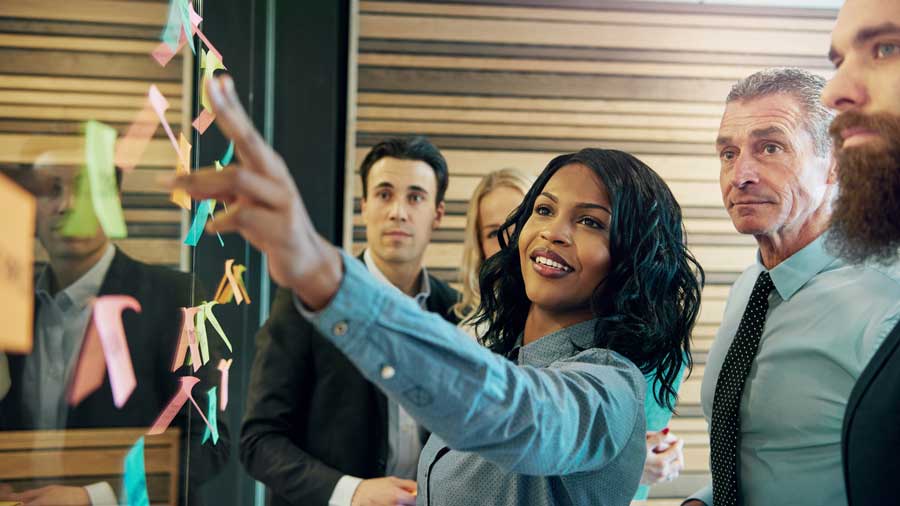 Diverse group of colleagues collaborating on a project